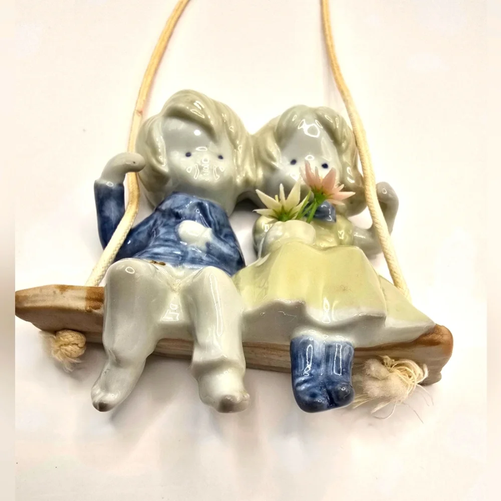 Vintage Japan Porcelain Figurine of Children on Swing